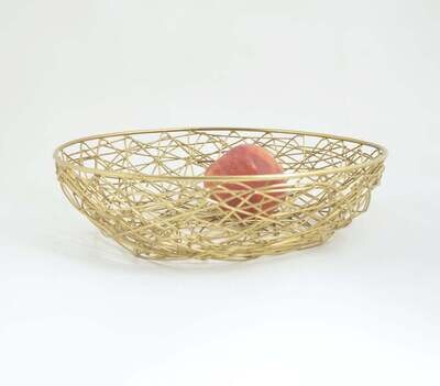 Gold-Toned Iron Mesh Wire Fruit Bowl