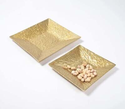 Golden Lacquered Aluminum Decorative Trays (Set of 2)