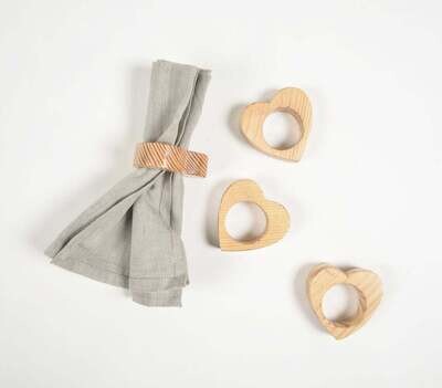 Heart Cut-Out Mango Wood Napkin Rings (Set of 4)