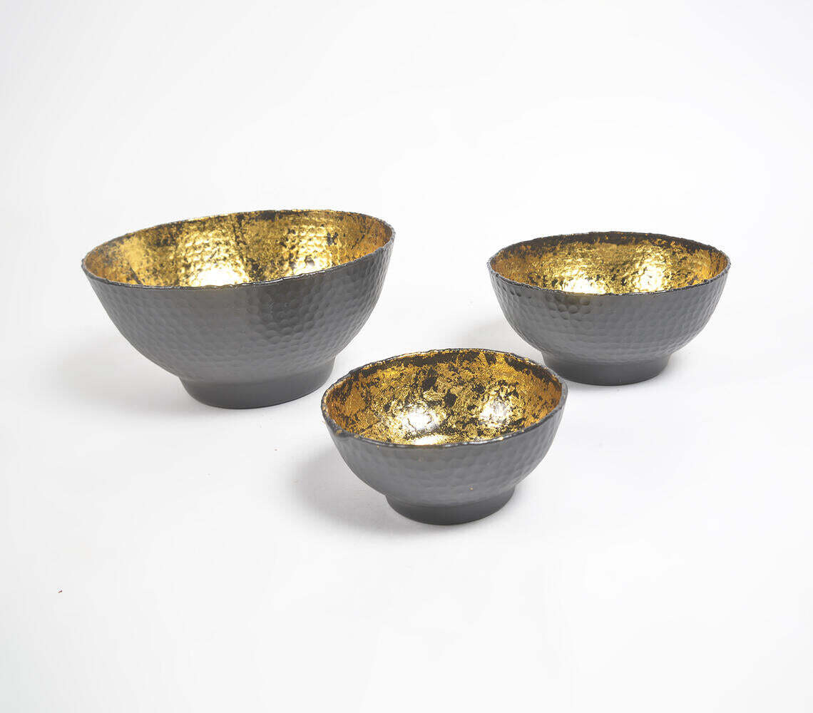 Hand-Beaten Noir Iron Decor Bowls (Set of 3)