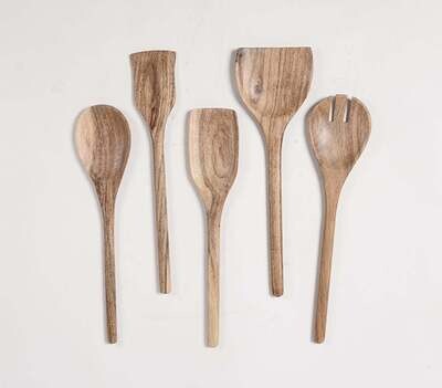 Hand-Carved Acacia Wood Cooking Spoons (Set of 5)