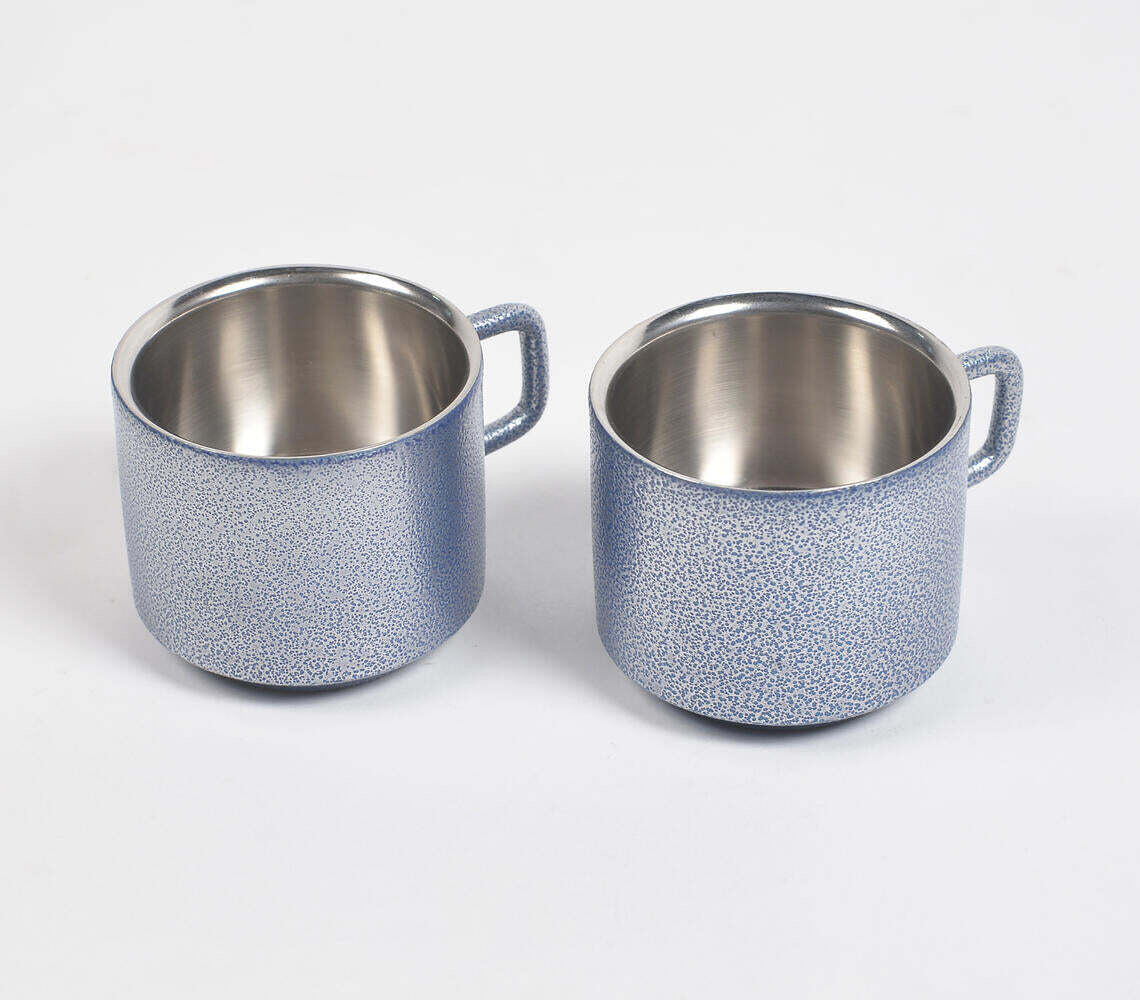 Handmade Stainless Steel Blue Tea Cups (Set of 2)