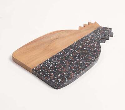 Pineapple-Cut Acacia Wood &amp; Stone Colorblock Chopping Board