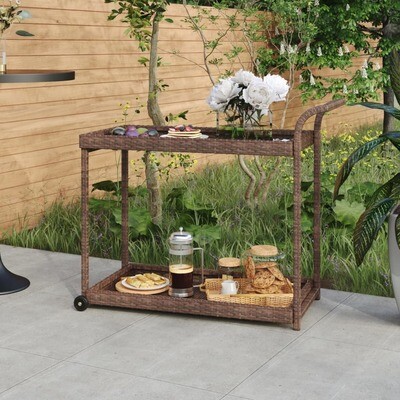 Poly Rattan Patio Storage Rolling Serving Trolley