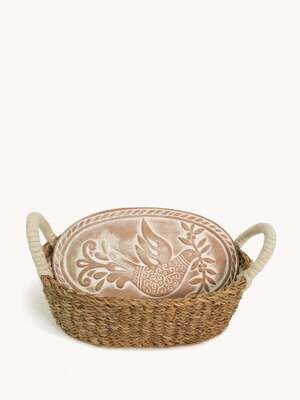 Terracotta Bread Warmer & Basket - Bird Oval (Oval)