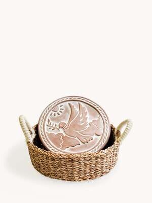 Terracotta Bread Warmer & Basket - Dove In Peace (Round)