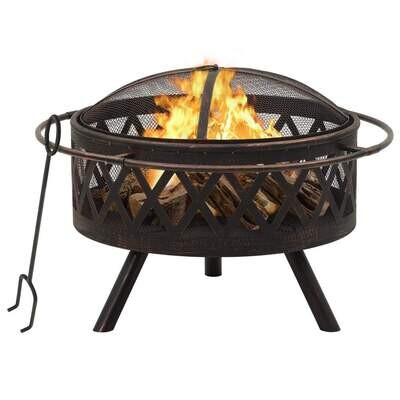 X Round Rustic Fire Pit with Poker