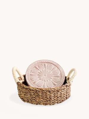 Terracotta Bread Warmer & Basket - Vintage Flower​ (Round)