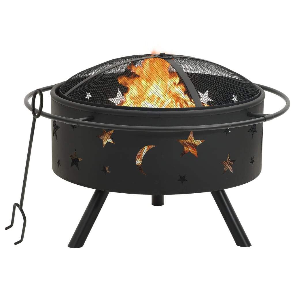 Round Stars with Moons Fire Pit with Rim and Poker