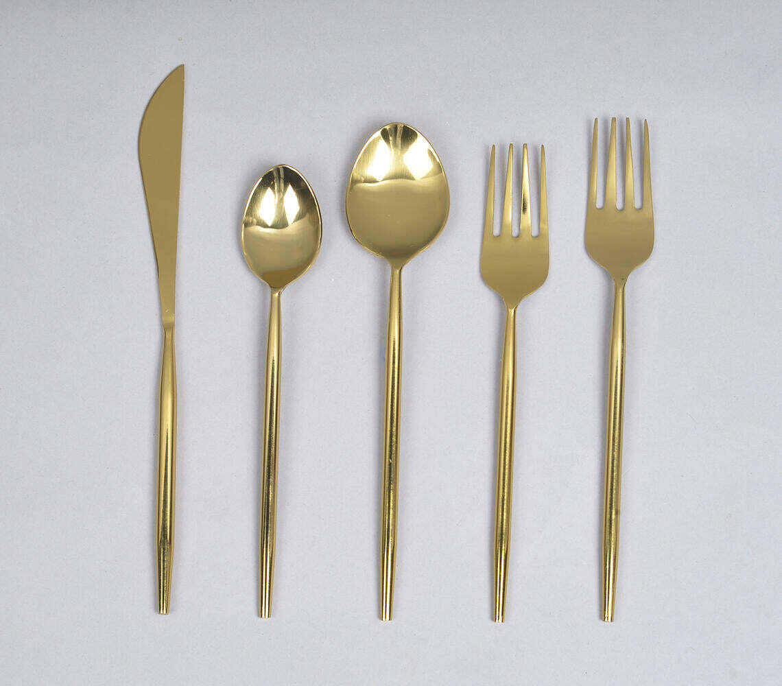 Slender Gold-Toned Stainless Steel Flatware (A Single Set of 5)