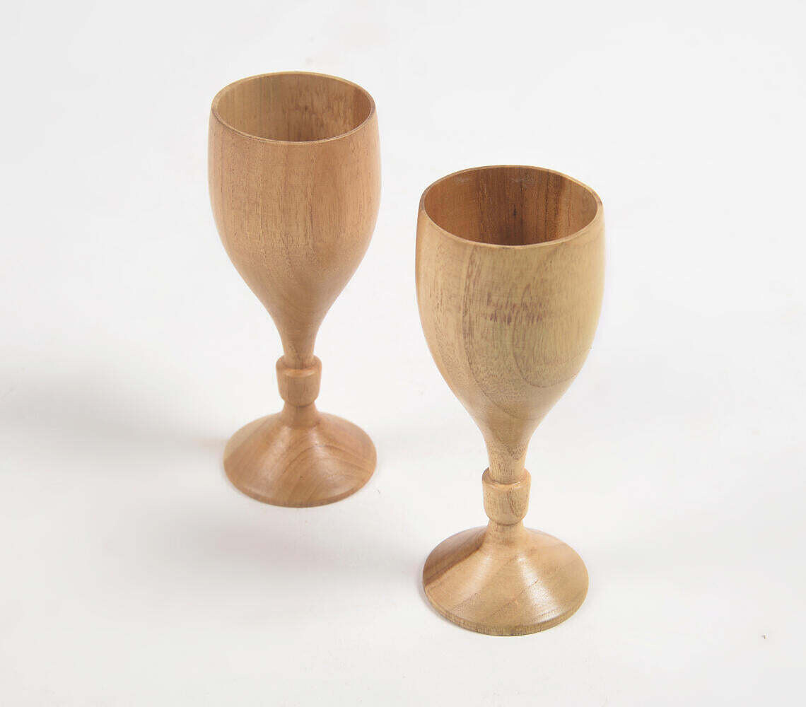 Acacia Wood Turned Wine Glasses (Set of 2)