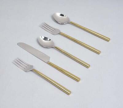 Silver and Gold-Toned Stainless Steel Flatware (A Single Set of 5)