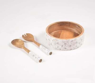 Peony Salad Bowl & Servers Set (Set of 3)