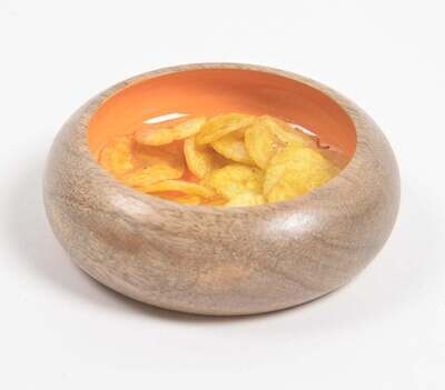 Tangerine Enameled Mango Wood Snack Bowl