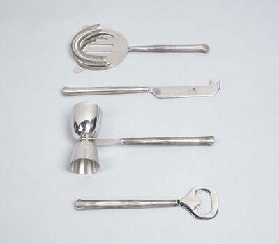 Silver-Toned Stainless Steel Bar Tools (Set of 4)