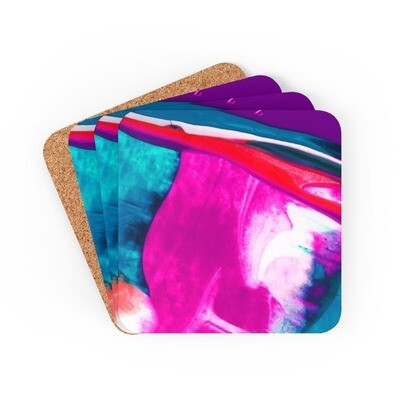 Multicolor Abstract Style Corkwood Coaster Set (4 Piece Set)