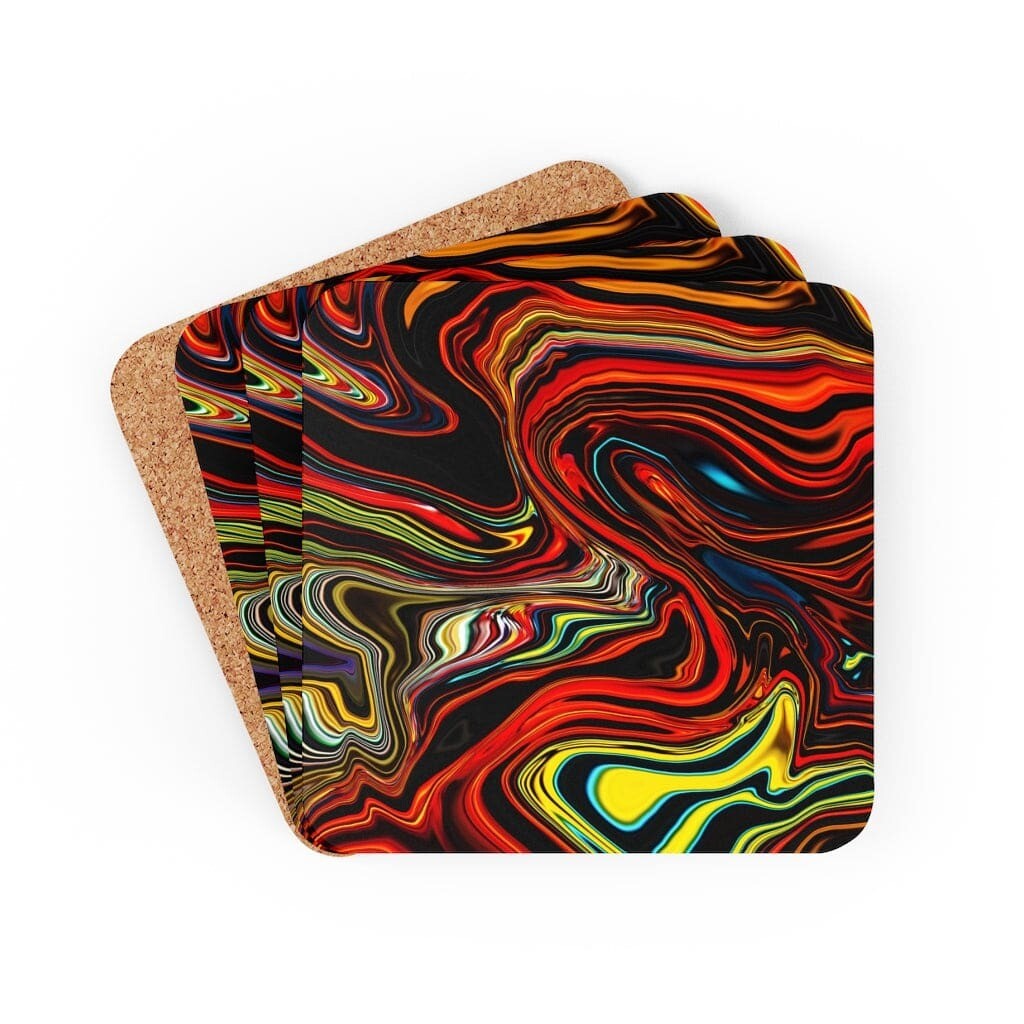 Multicolor Corkwood Marble Print Coasters (Set of 4)