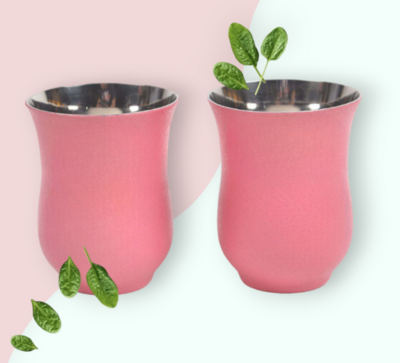 Textured Stainless Steel Pink Cups (Set of 2)