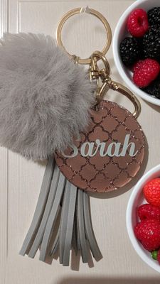✨ &quot;Sarah&quot; Copper Quatrefoil  Acrylic Keychain with Tassel &amp; Pom