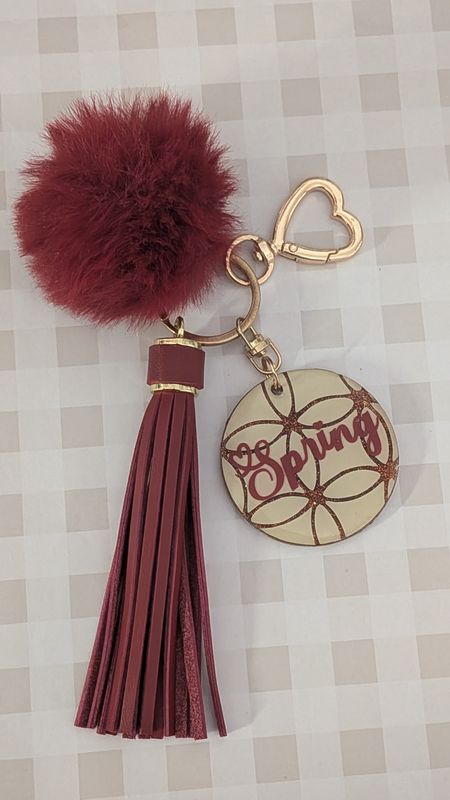 "Spring"  Luxe Acrylic Keychain with Tassel &amp; Pom
