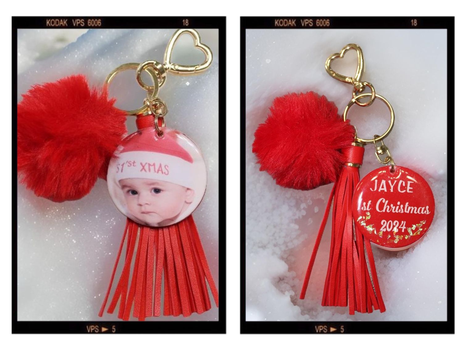 Personalized Baby’s 1st Christmas Keychain – Custom Photo Keepsake Gift