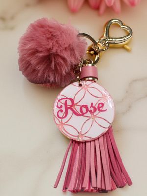 🌹Pink Luxe Acrylic Keychain with Tassel &amp; Pom