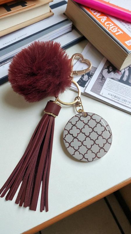 ✨ Quatrefoil  Acrylic Keychain with Tassel &amp; Pom
