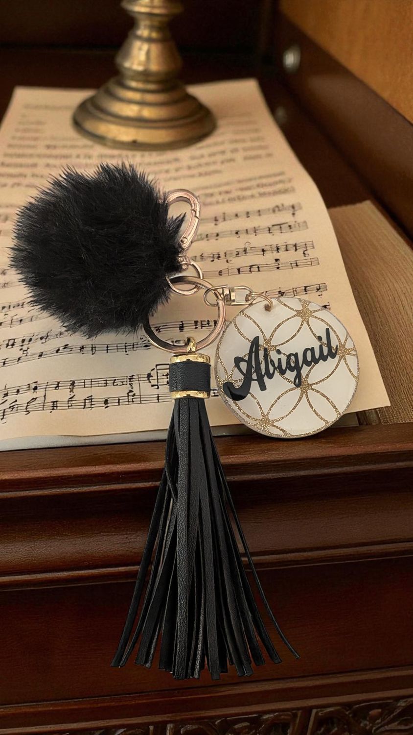 🌸Cream and Black Luxe Keychain with Tassel &amp; Pom