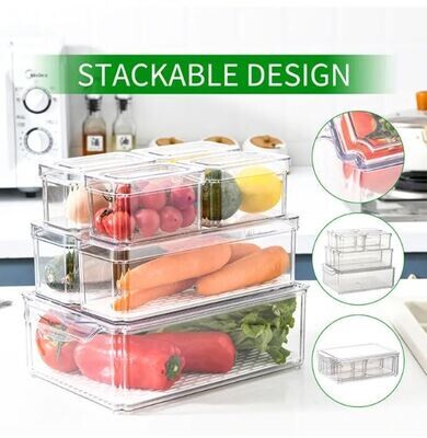 Plexel 7 pack Refrigerator Organizer Bins with Lids and Drain Tray