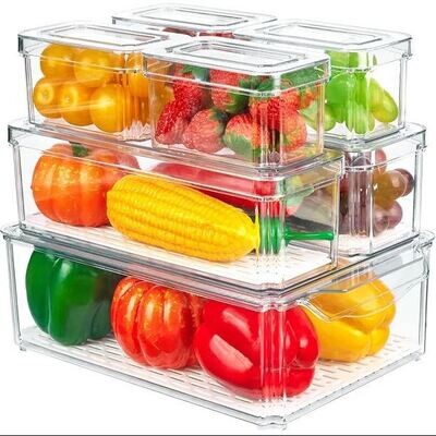 Plexel 7 pack Refrigerator Organizer Bins with Lids and Drain Tray
