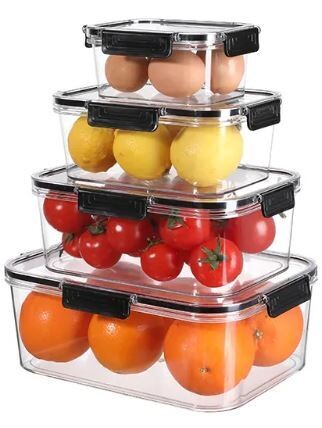 Plexel Airtight Food Storage Containers, 4 Pack Refrigerator Organizer Bins, Food Storage Containers With Lids Airtight Stackable, Kitchen Organizers