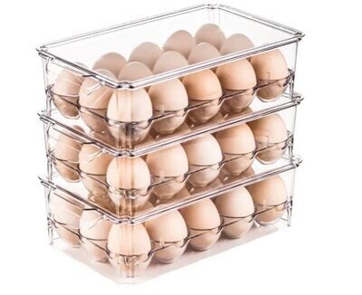 Plexel Home Egg Container For Refrigerator - 15 Egg Container With Lid &amp; Handle, Egg Holder Storage Tray