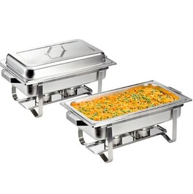9 Liter Full Size Stainless Steel Chafing Dish Buffet Set, Silver Rectangular Catering Chafer Warmer Set with Tray Pan Lid Folding Frame Stand for Kitchen (1 Big + 2 Medium + 3 Small Trays)