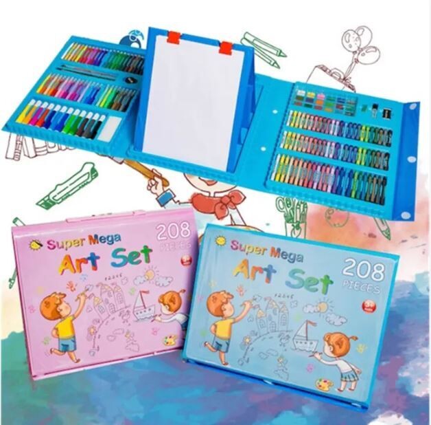 208 PCS Art Supplies, Drawing Art Kit for Kids Adults Art Set with Double Sided Trifold Easel, Oil Pastels, Crayons, Colored Pencils, Watercolor Pens Gift for Girls Boys Artist