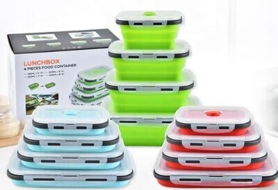 Plexel 4 Pack Collapsible Food Storage Containers With Lids, Flat Stacks Collapsible Storage Containers Sets Silicone Collapsible Bowls For Camping, FDA Approved, Microwave Friendly.