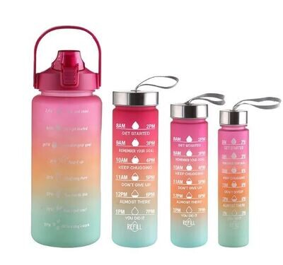Plexel Set of 4 Motivational Water Bottles with Time Marker, Sports Water Bottles with Spout, Achieve All-Day Hydration SpillProof, BPA FREE