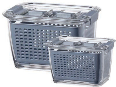 Plexel 2-pack Vegetable and Fruit Storage Containers for Fridge Organization. Produce Saver Containers for Refrigerator. BPA-Free Kitchen Organization with Draining Baskets and Lids with Air Vents
