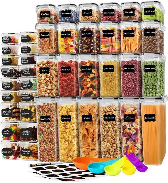 Plexel 42pc Airtight Food Storage Containers With Lids,   With Chalkboard Marker, Labels and Measuring Spoon Set, Kitchen Storage Containers For Pantry Organization and Storage