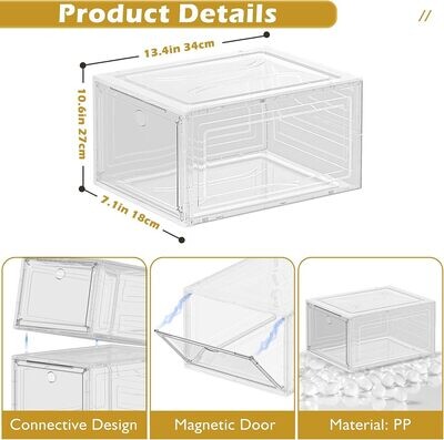 Plexel Pack of 3 Shoe Storage Box, Clear Plastic Stackable Shoe Organizer for Closet, Space Saving Foldable Shoe Rack Sneaker Container Bin Holder