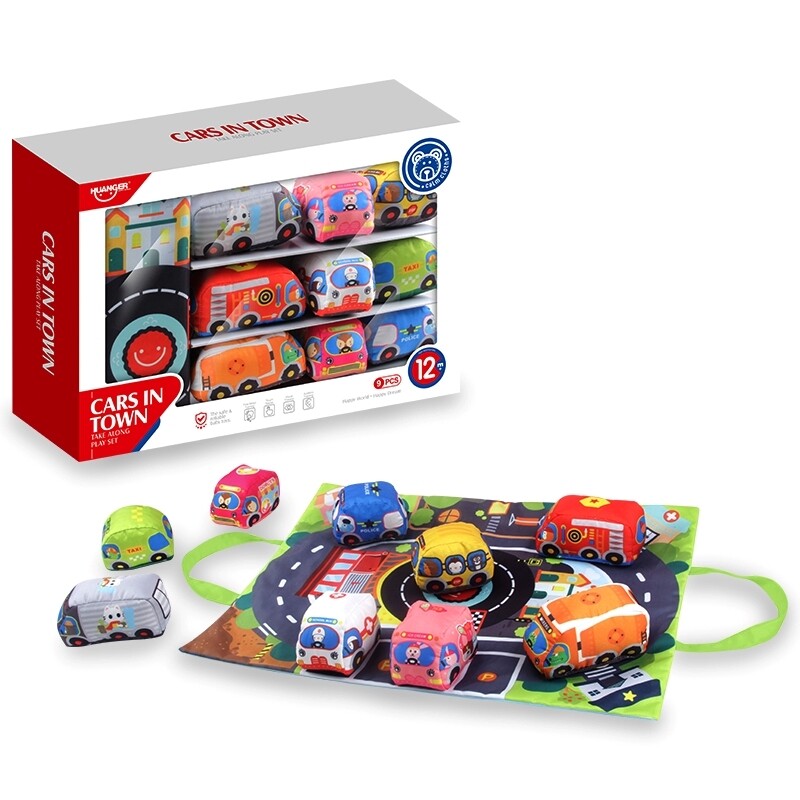 Plush Car Set With Bag, Set of 9, Soft-Sided Stuffed Cars, Cute and Colorful for Babies, Best Gift for Little Boys and Girls