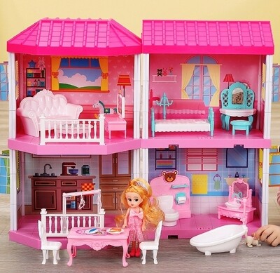 Dream Dollhouse Girls Pretend Toys - Doll Figure with Furniture, Accessories, Stairs, Pets and Dolls, DIY Cottage Pretend Play Doll House, for Girls(4 Rooms)