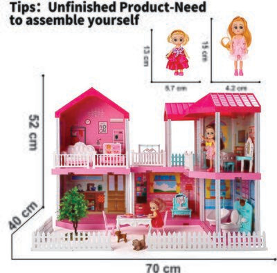 Dream Dollhouse Girls Pretend Toys - Doll Figure with Furniture, Accessories, Stairs, Pets and Dolls, DIY Cottage Pretend Play Doll House, for Girls(6 Rooms)