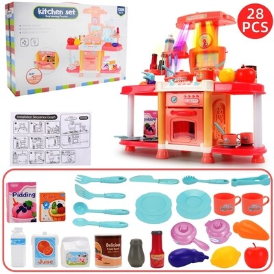 Kid's Pretend Play House Toy Simulation. 28 Pieces Kitchen Set Role Play Toy For Girls. Educational Kitchen Toy (Orange)