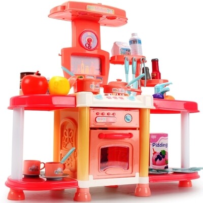 Kid&#39;s Pretend Play House Toy Simulation. 28 Pieces Kitchen Set Role Play Toy For Girls. Educational Kitchen Toy (Orange)
