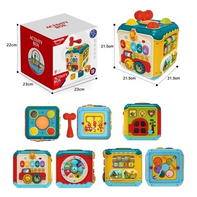 Baby Activity Cube, 7 in 1 Multi-Functional Activity Center with Light Music, Early Educational Learning Play Cube Toys for Kids Toddlers Boys Girls
