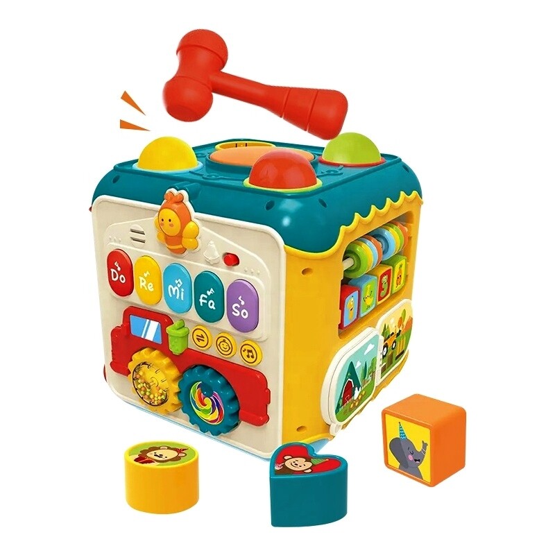 Baby Activity Cube, 7 in 1 Multi-Functional Activity Center with Light Music, Early Educational Learning Play Cube Toys for Kids Toddlers Boys Girls