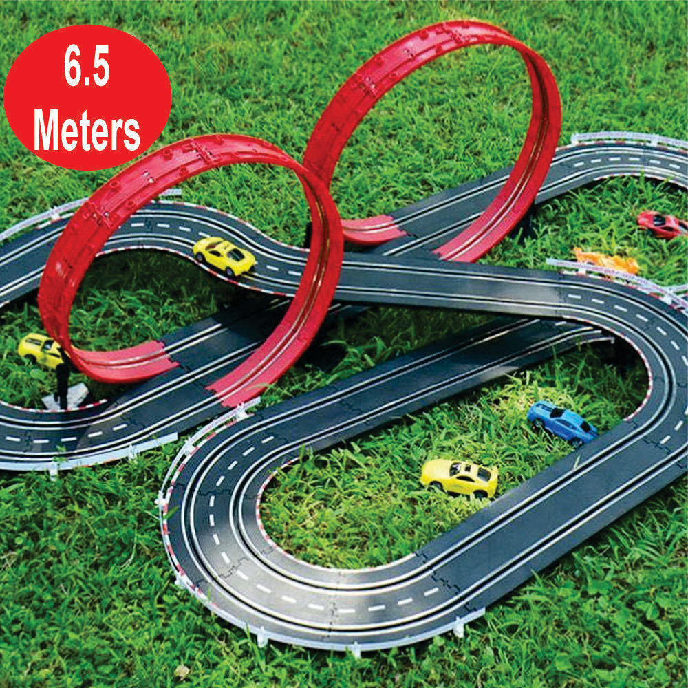 1/43 Slot Car Race Track Set - Race Track Set 6.5 Meters Building Toy for Boys and Girls - 2 Cars and 2 Hand-Operated RC Controllers Included - Ages 6+