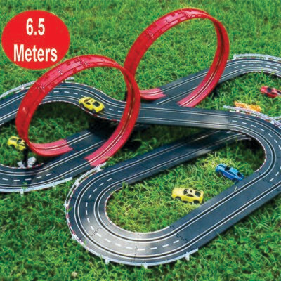 1/43 Slot Car Race Track Set - Race Track Set 6.5 Meters Building Toy for Boys and Girls - 2 Cars and 2 Hand-Operated RC Controllers Included - Ages 6+