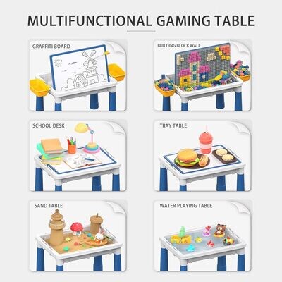 6 in 1 Building Block Table Multi-functional children's small building block table Organization and learning children's building block table with 300 blocks