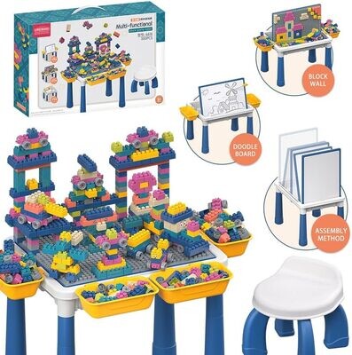 6 in 1 Building Block Table Multi-functional children&#39;s small building block table Organization and learning children&#39;s building block table with 300 blocks